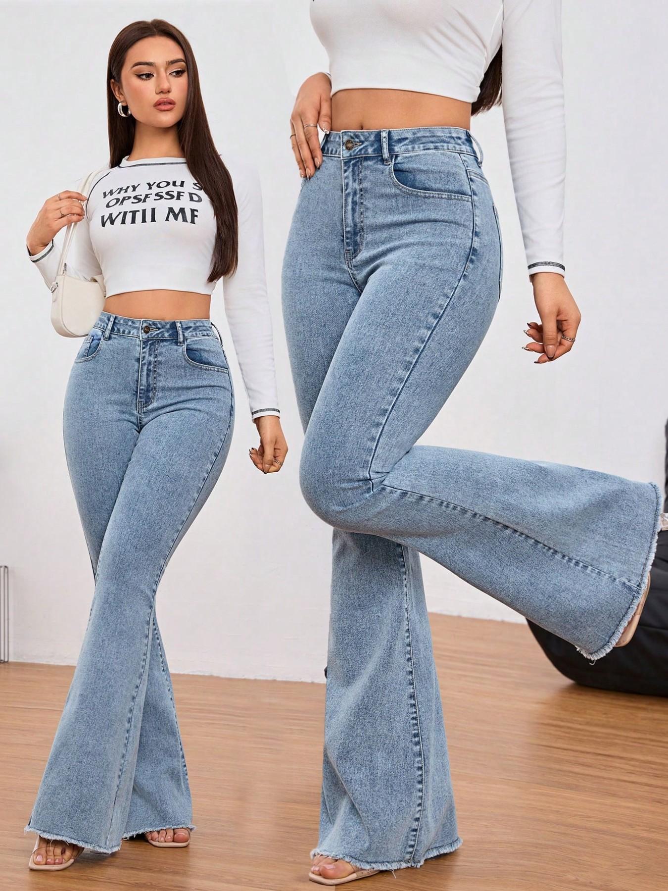 Mom Jeans Women - Джинсы с микро-клешем и рваными краями