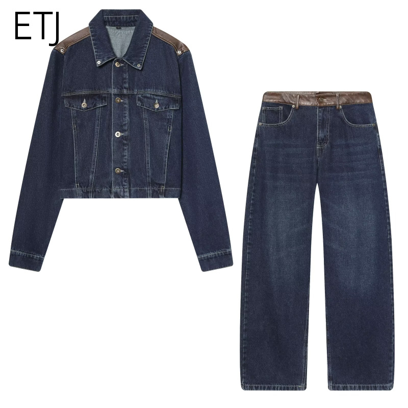 Women'S Fashion Denim Jacket - Женский джинсовый комплект ETJ: укороченная куртка