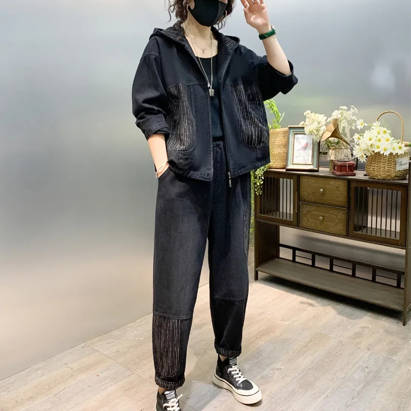 2024 Осенние костюмы с капюшон – обзор и цена Women'S Fashion Denim Jacket